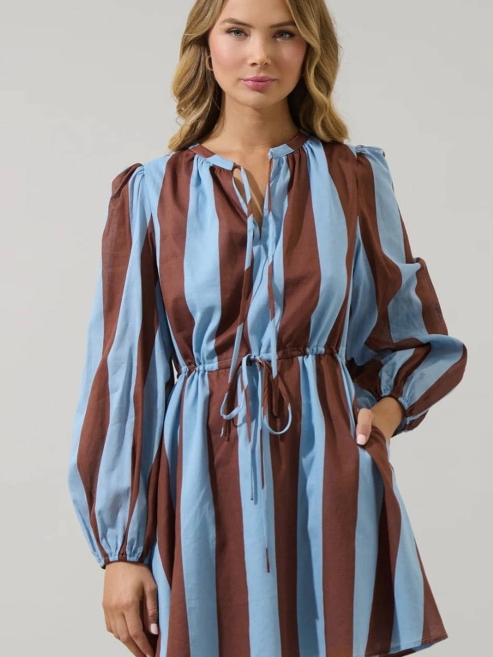Sugarlips- Viany Shift Mini Dress/ Blue & Brown - Size Large, Brand New w. tags